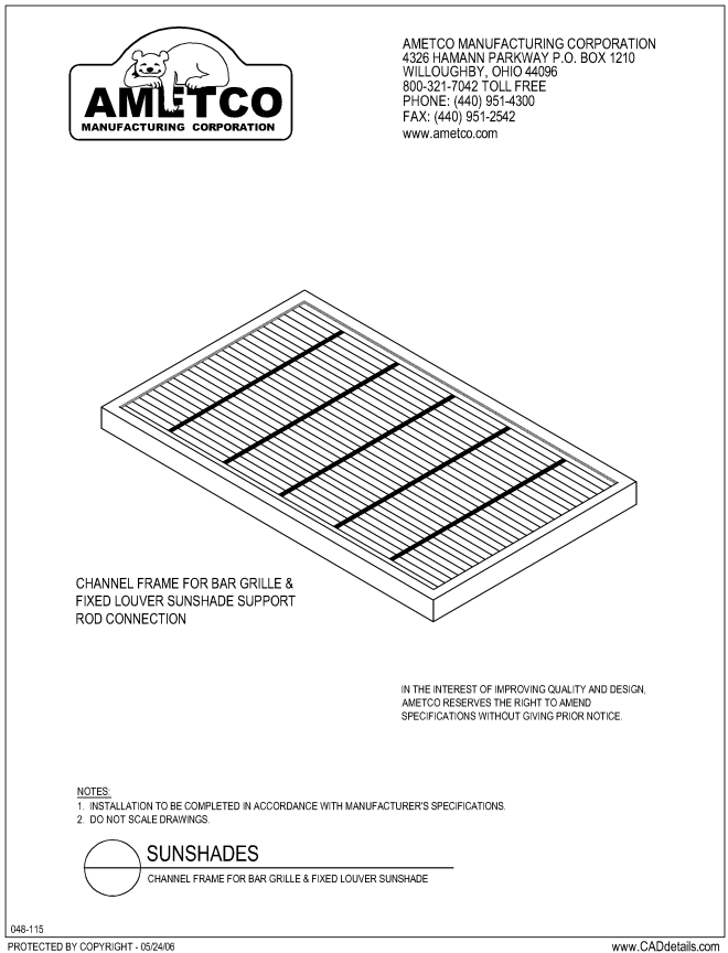 Channel Frame for Bar Grille & Fixed Louver Support Rod COnnection