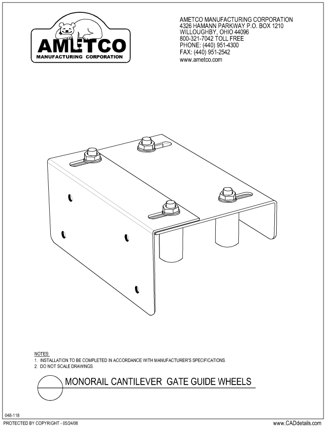 Monorail Cantilever Gate Guide Wheels