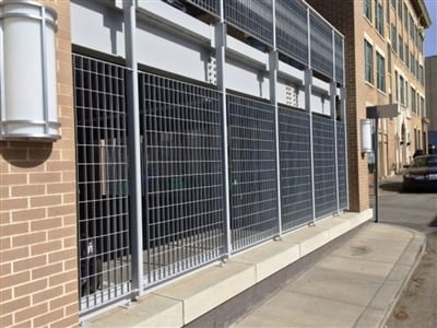 ARCHITECTURAL SECURITY GRILLES  METRO DESIGN GALVANIZED AND POWDER COATED AT THE BAUM SQUARE PARKING GARAGE IN PITTSBURG, PA. 0781